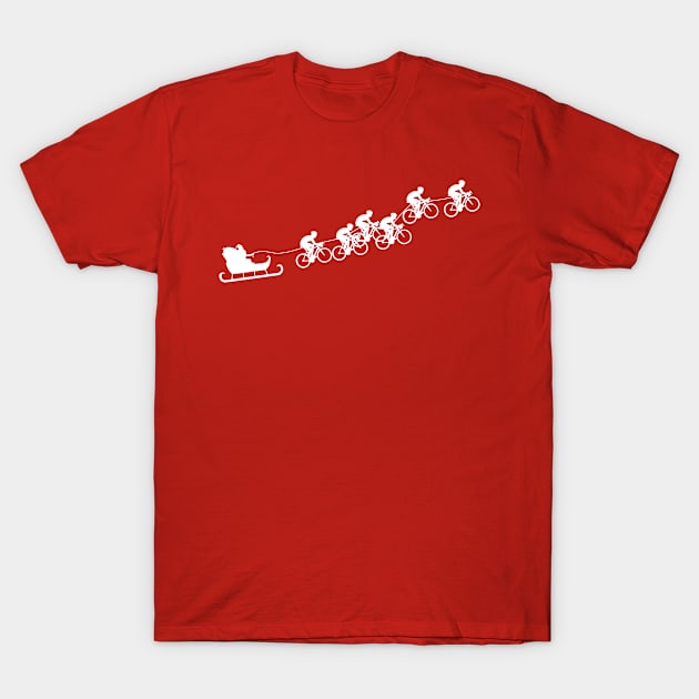 Christmas Cycling Graphic - Santa with Bikes | White Print T-Shirt by stuartjsharples